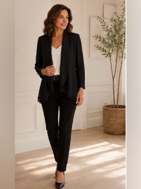 Talbots Woman Pure Silk Black Open Front Blazer Jacket Shawl Collar Plus Size 20